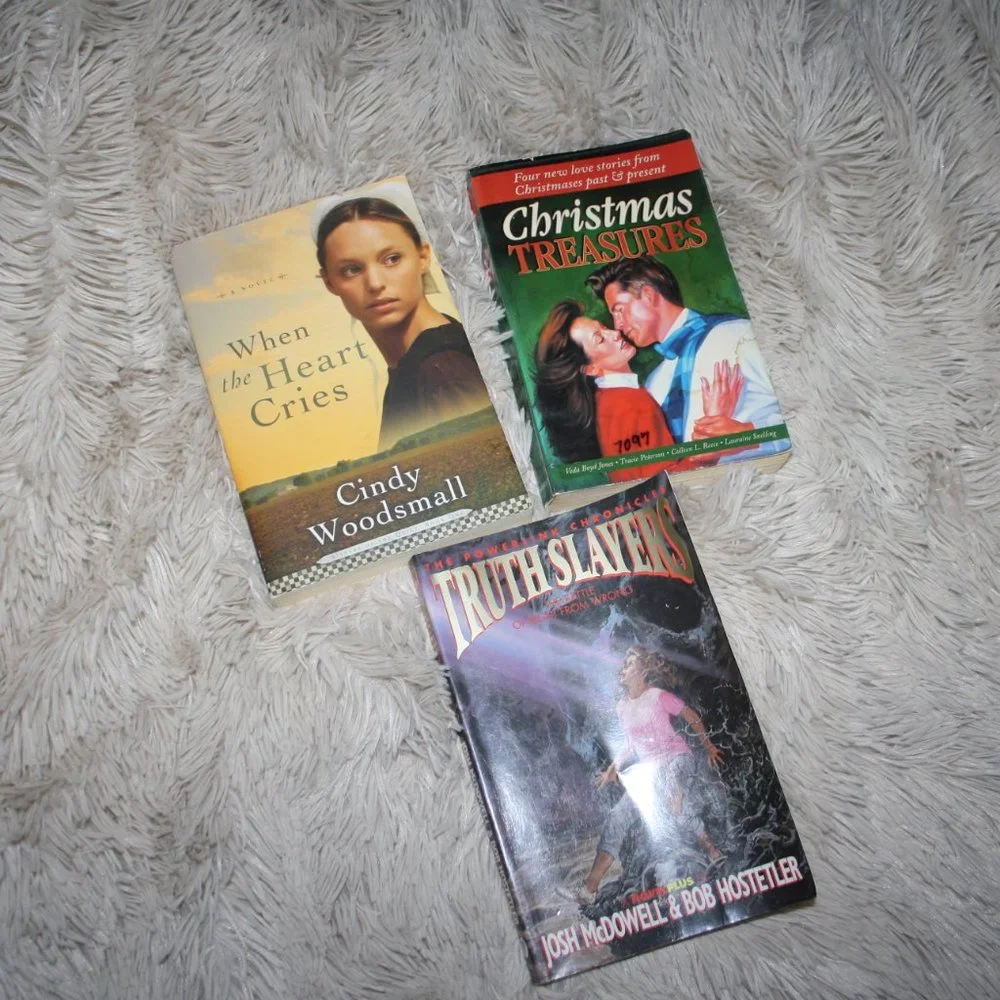 Novel book lot of three Christmas, religion reads (b.j.)